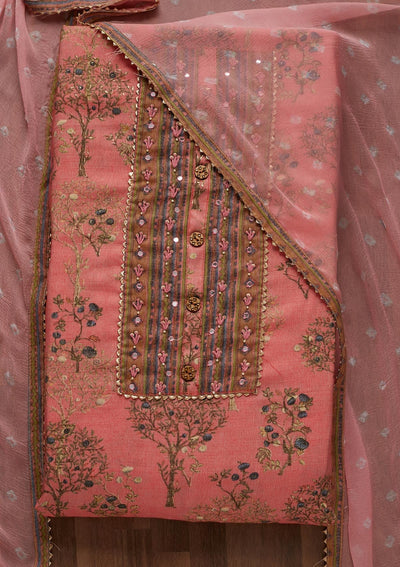 Pink Mirrorwork Cotton Unstitched Salwar Suit - Koskii