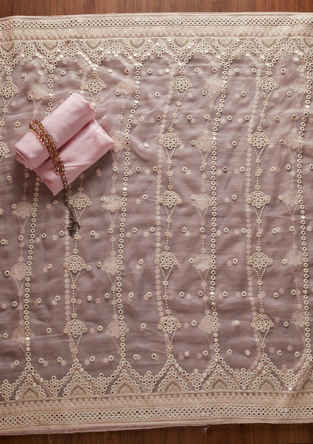Pink Mirrorwork Georgette Designer Unstitched Salwar Suit - koskii