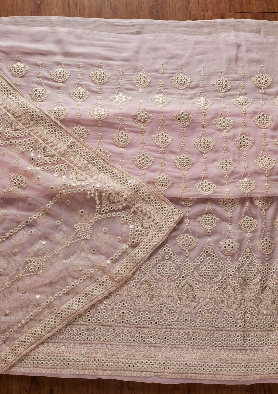 Pink Mirrorwork Georgette Designer Unstitched Salwar Suit - koskii