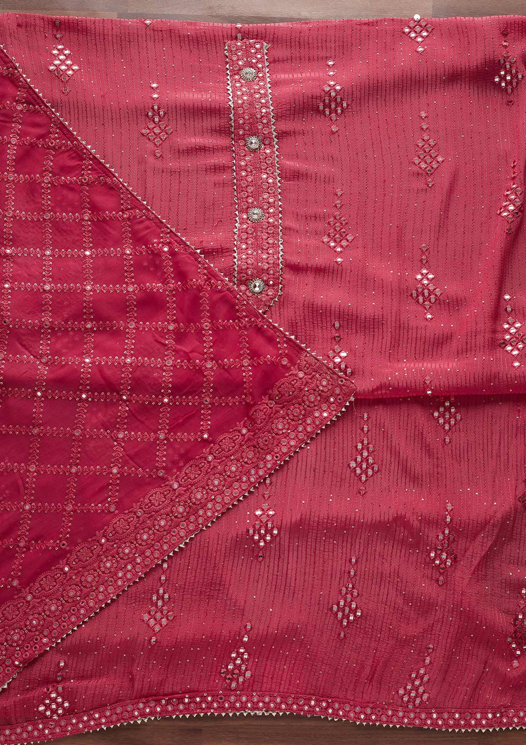 Pink Mirrorwork Georgette Designer Unstitched Salwar Suit - Koskii