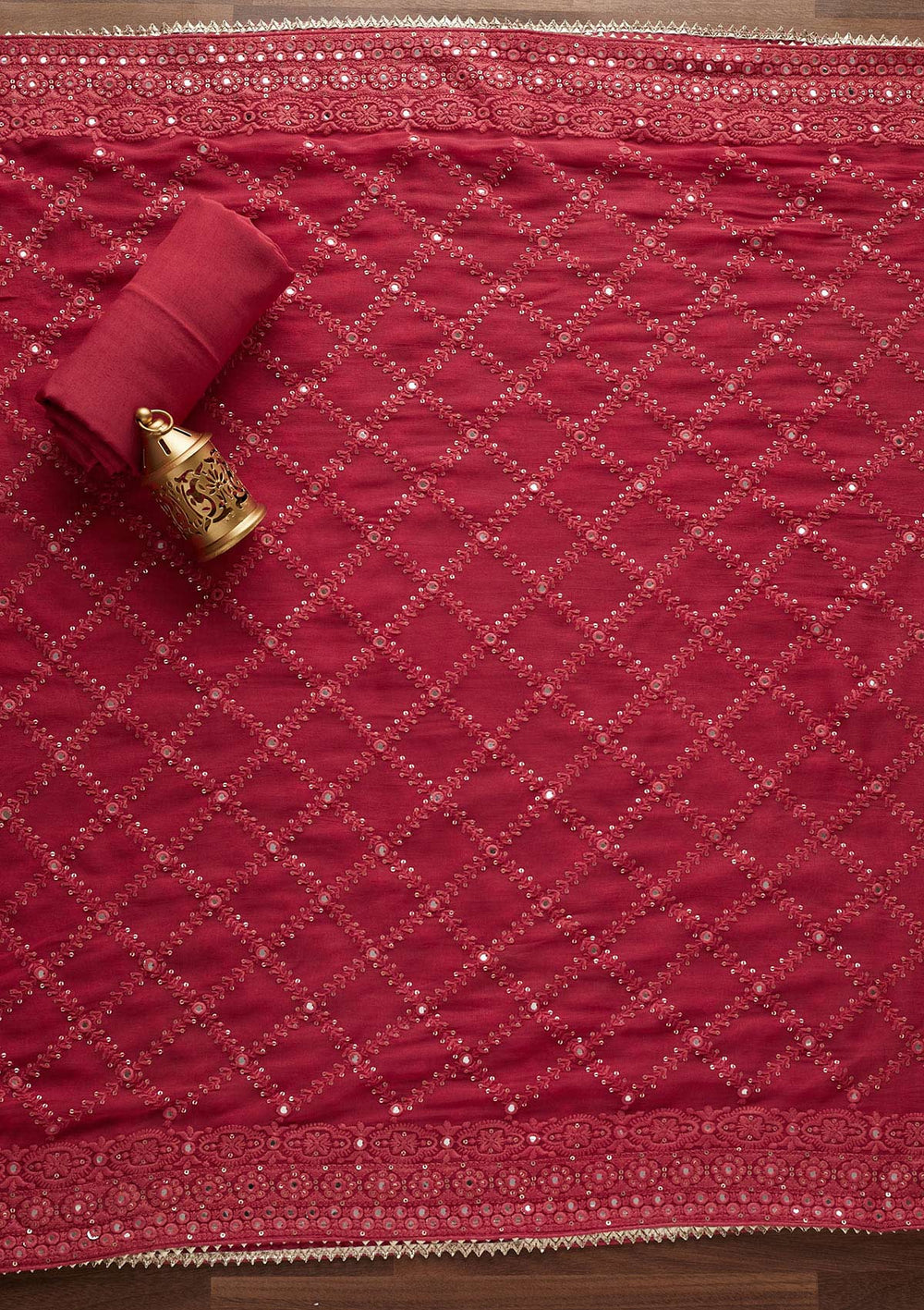 Pink Mirrorwork Georgette Designer Unstitched Salwar Suit - Koskii