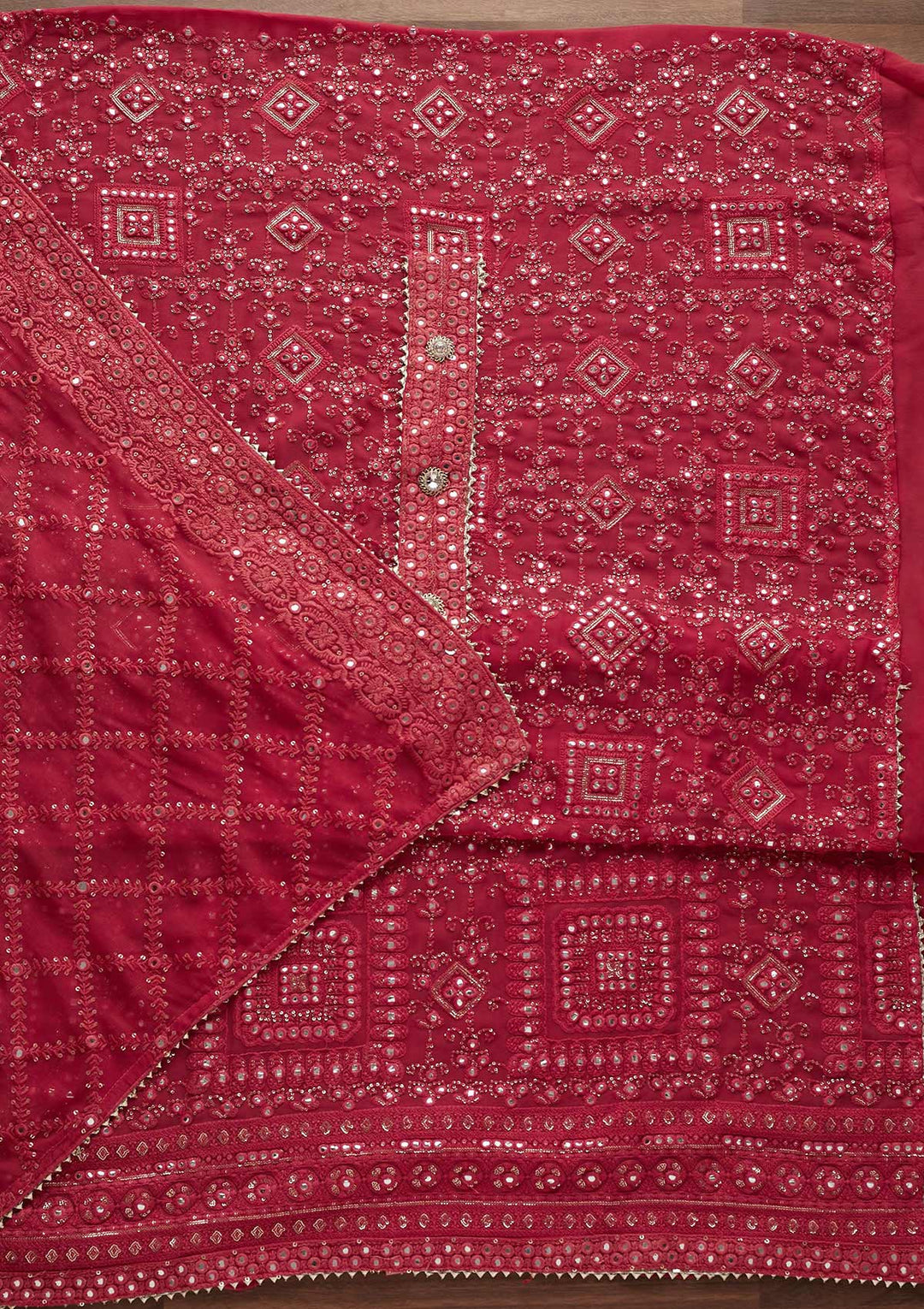Pink Mirrorwork Georgette Designer Unstitched Salwar Suit - Koskii