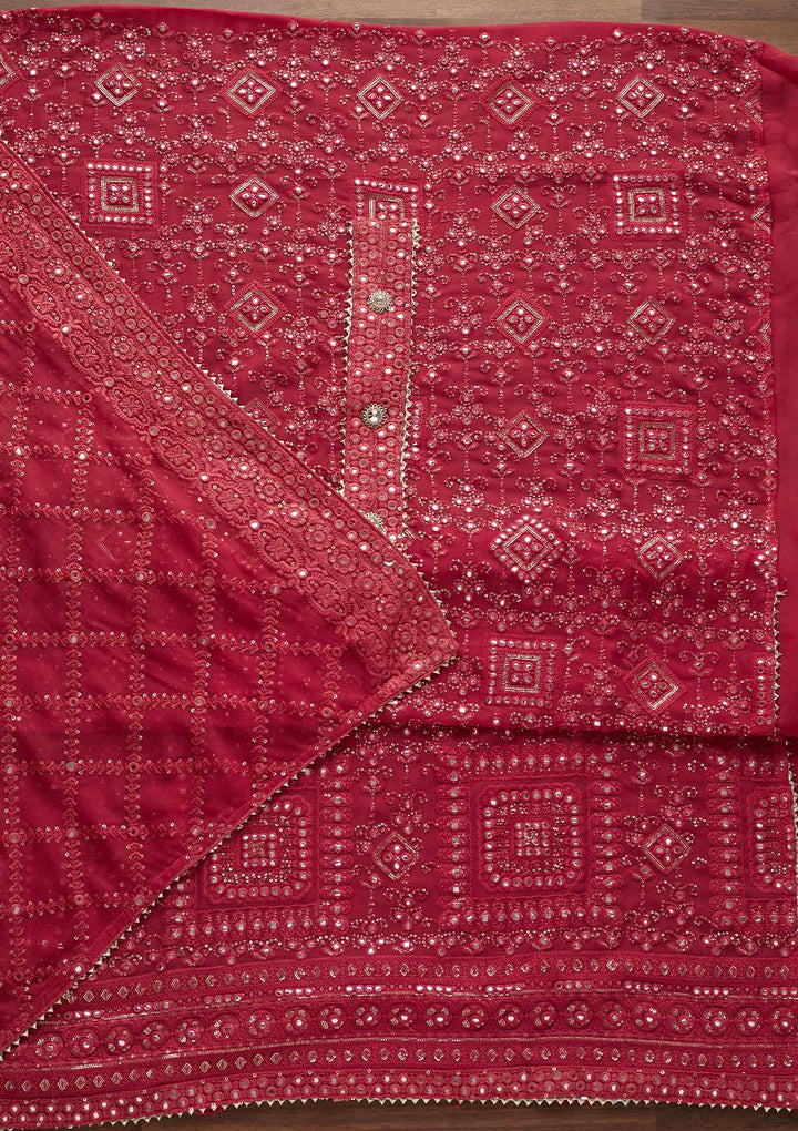 Pink Mirrorwork Georgette Designer Unstitched Salwar Suit - Koskii