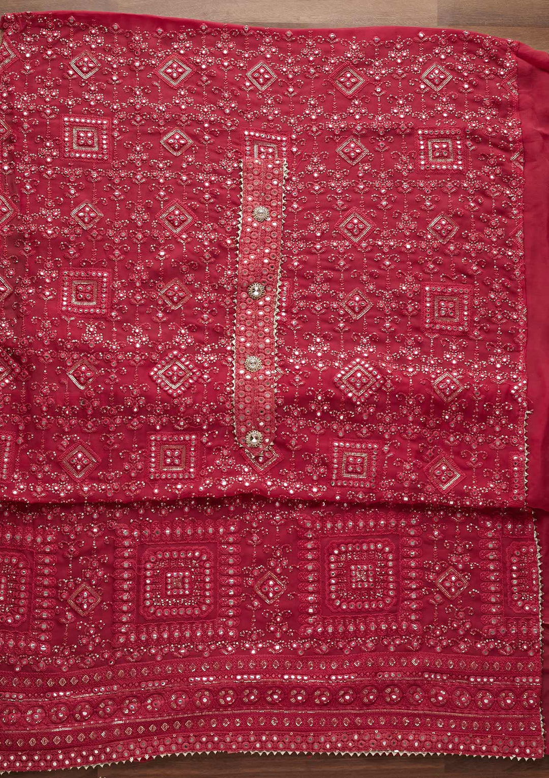 Pink Mirrorwork Georgette Designer Unstitched Salwar Suit - Koskii