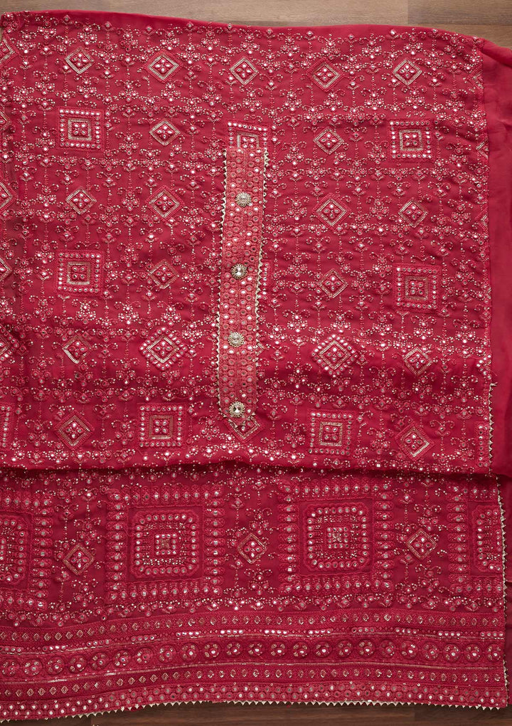 Pink Mirrorwork Georgette Designer Unstitched Salwar Suit - Koskii