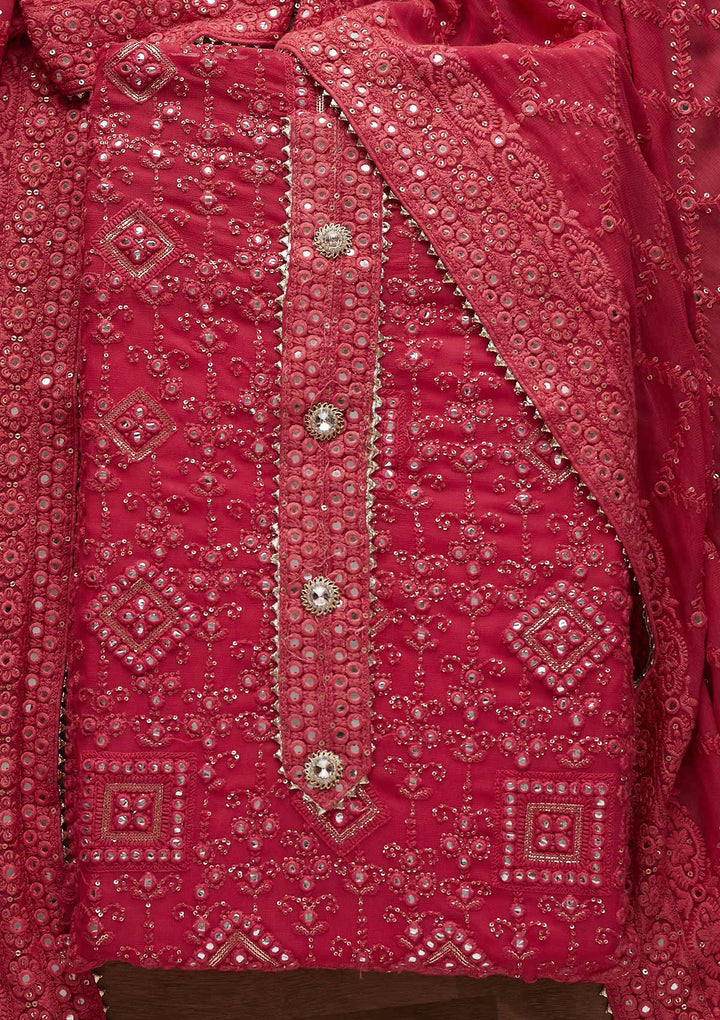 Pink Mirrorwork Georgette Designer Unstitched Salwar Suit - Koskii