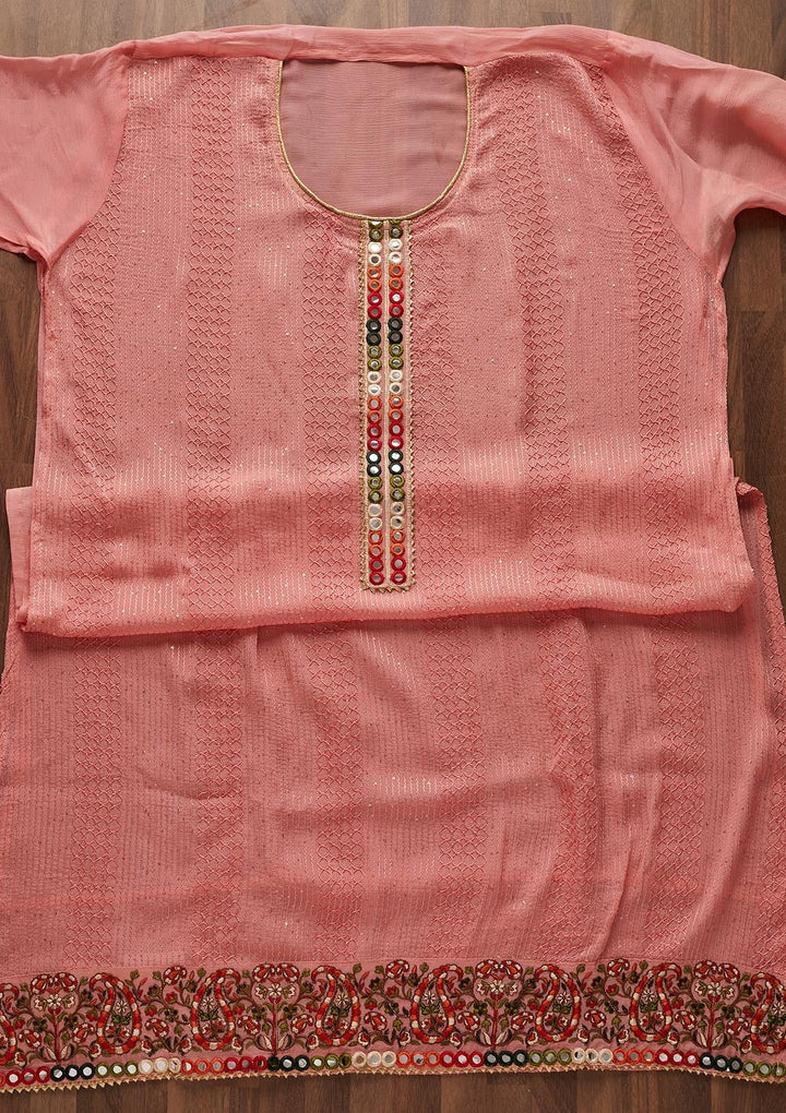 Pink Mirrorwork Georgette Designer Unstitched Salwar Suit - Koskii