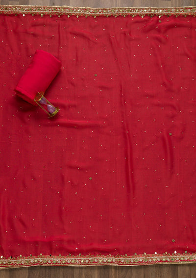 Pink Mirrorwork Georgette Unstitched Salwar Suit-Koskii