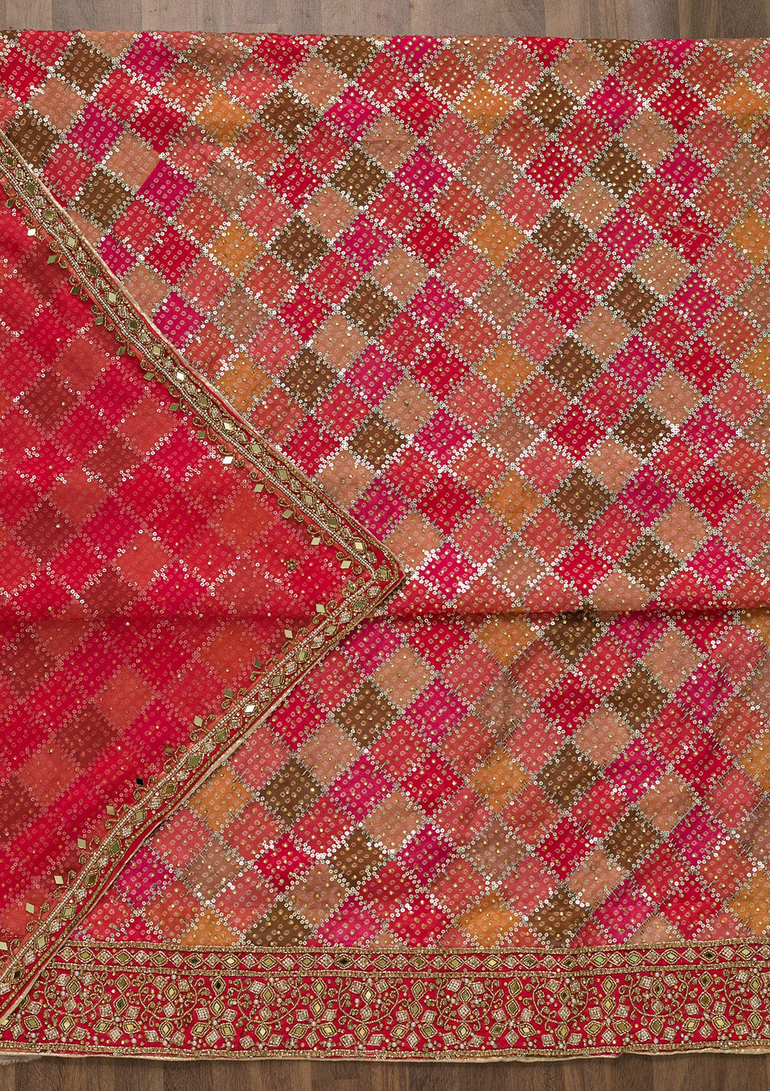 Pink Mirrorwork Georgette Unstitched Salwar Suit-Koskii