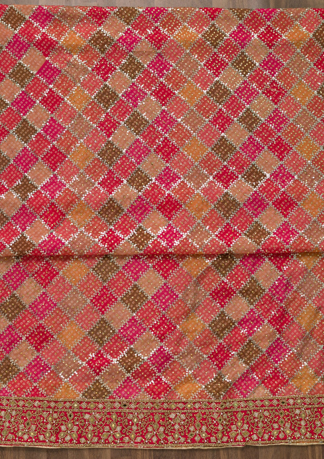 Pink Mirrorwork Georgette Unstitched Salwar Suit-Koskii