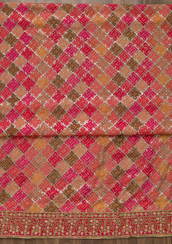 Pink Mirrorwork Georgette Unstitched Salwar Suit-Koskii