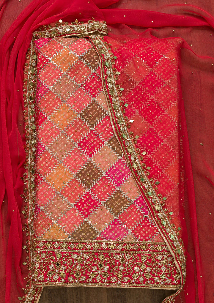 Pink Mirrorwork Georgette Unstitched Salwar Suit-Koskii