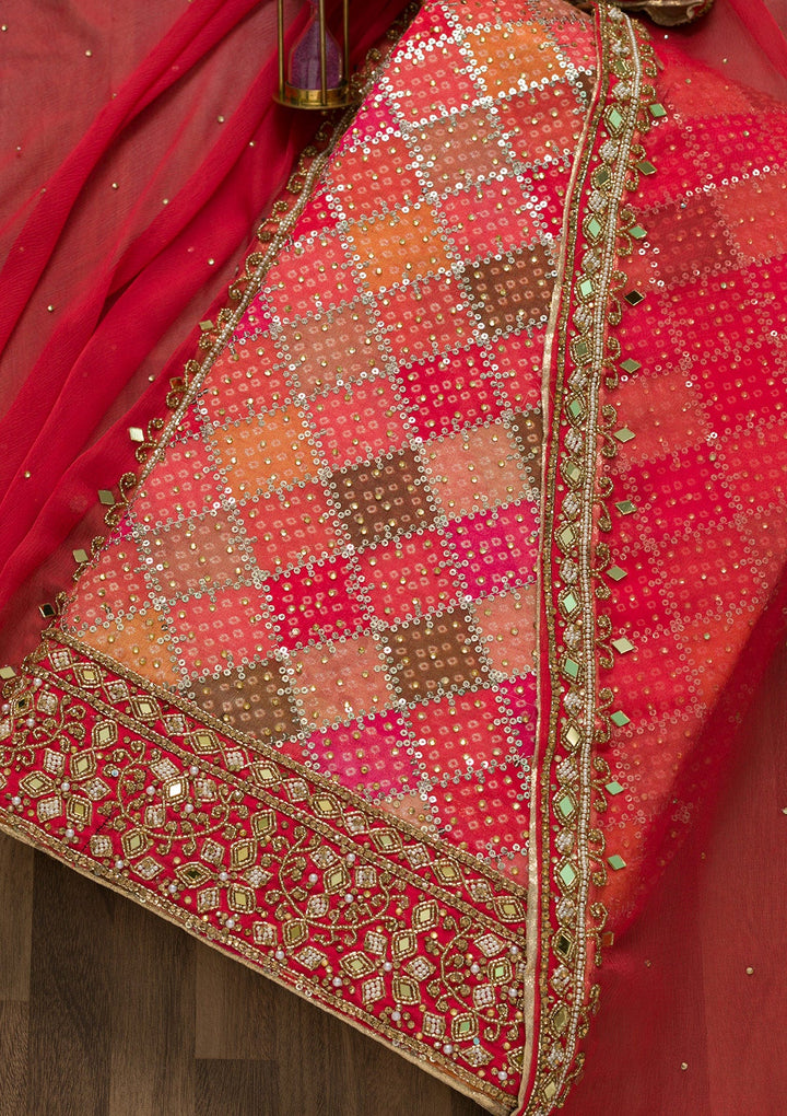 Pink Mirrorwork Georgette Unstitched Salwar Suit-Koskii