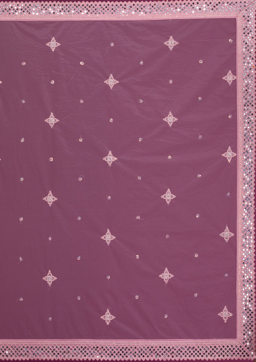 Pink Mirrorwork Net Semi Stitched Lehenga-Koskii