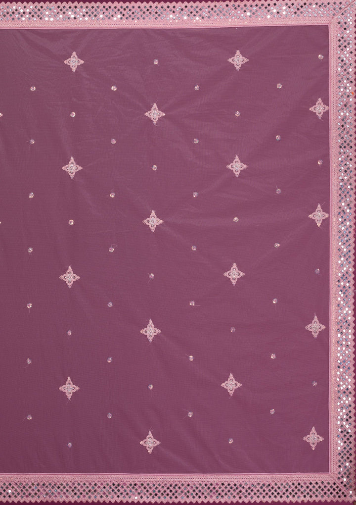 Pink Mirrorwork Net Semi Stitched Lehenga-Koskii