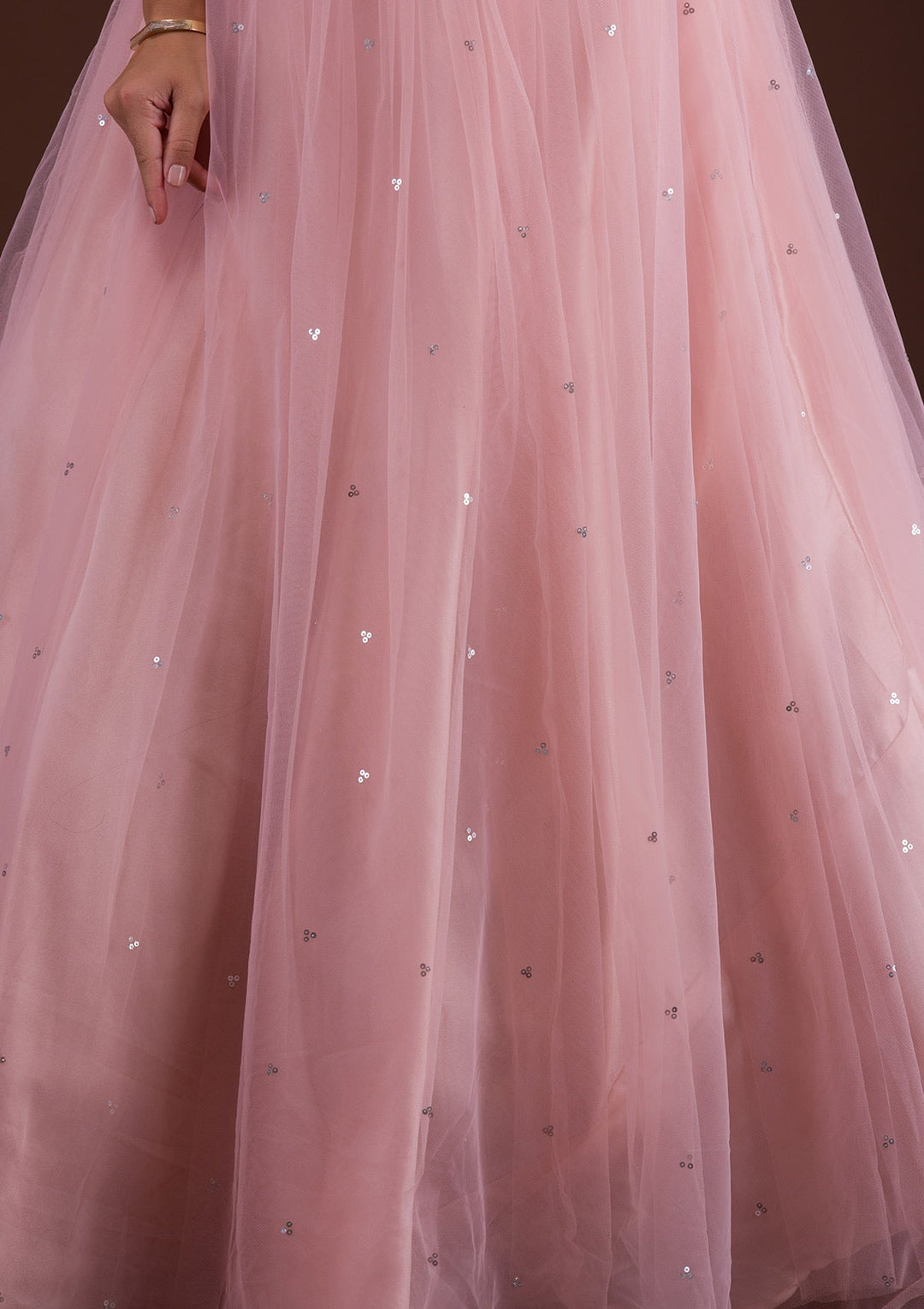 Pink Mirrorwork Net Designer Gown-Koskii