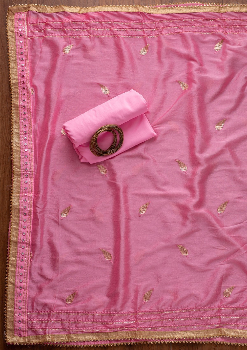 Pink Mirrorwork Semi Crepe Designer Unstitched Salwar Suit - koskii