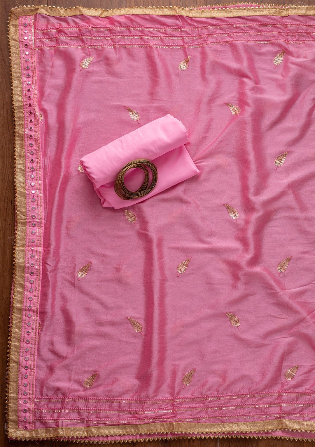Pink Mirrorwork Semi Crepe Designer Unstitched Salwar Suit - koskii