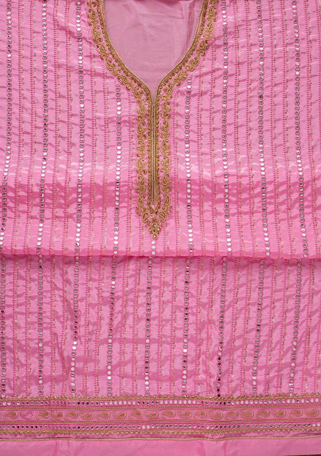 Pink Mirrorwork Semi Crepe Designer Unstitched Salwar Suit - koskii