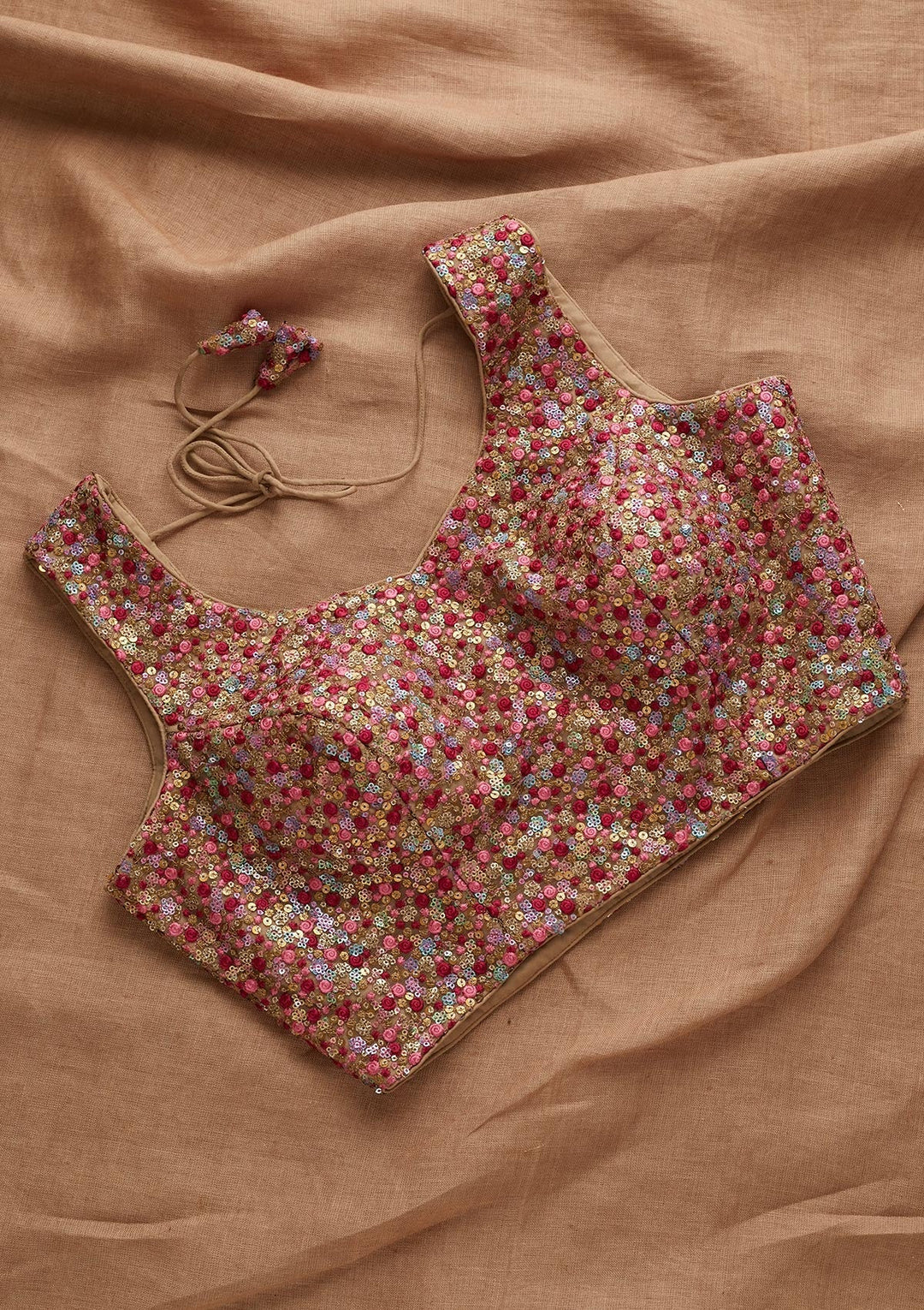 Pink Sequins Net Blouse- Koskii