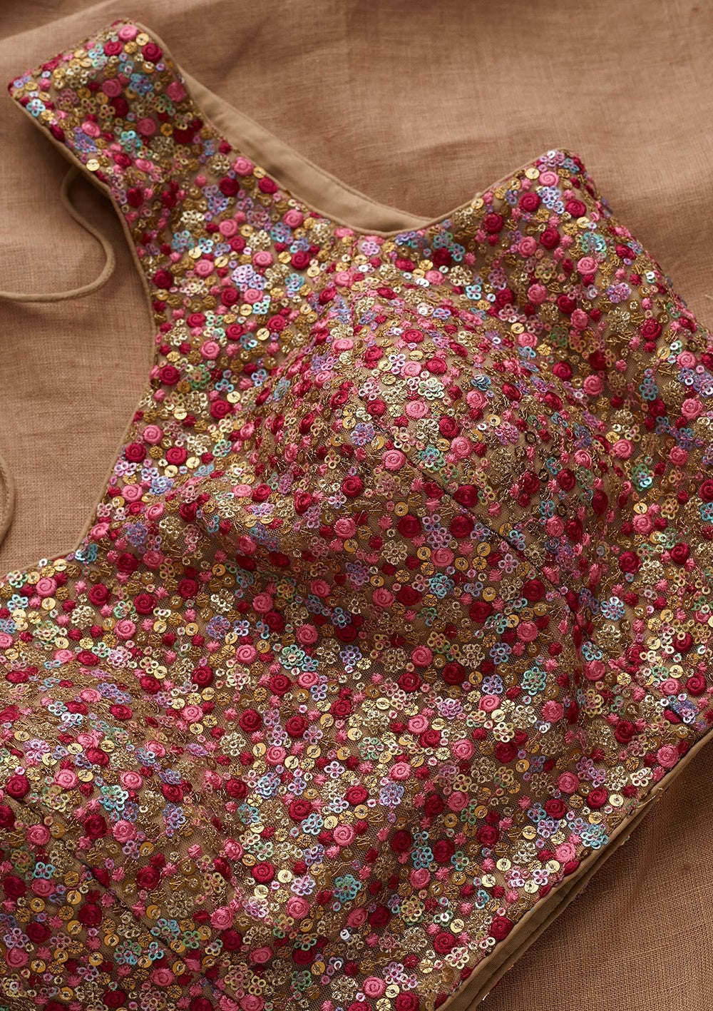 Pink Sequins Net Blouse - Koskii