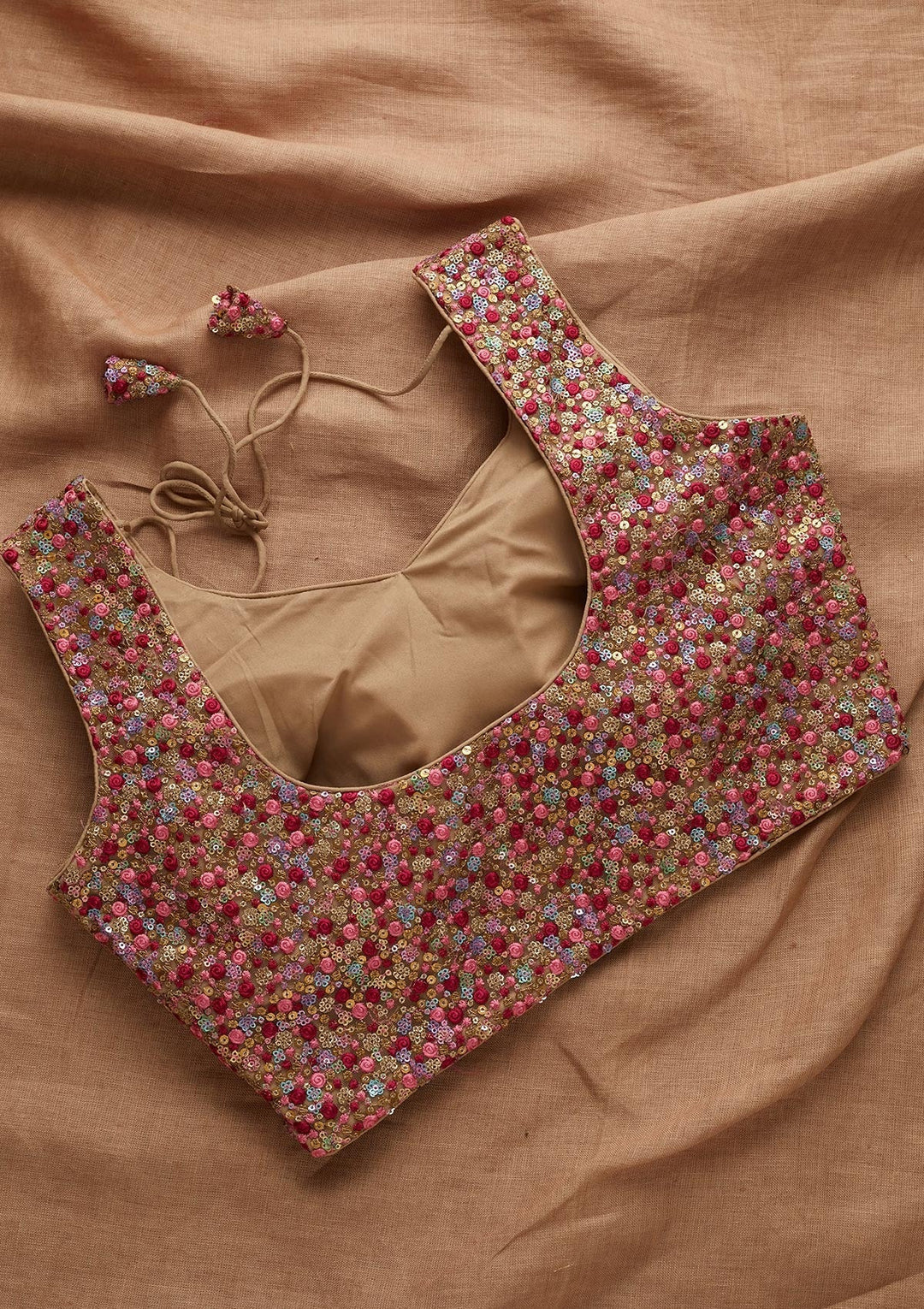 Pink Sequins Net Blouse - Koskii