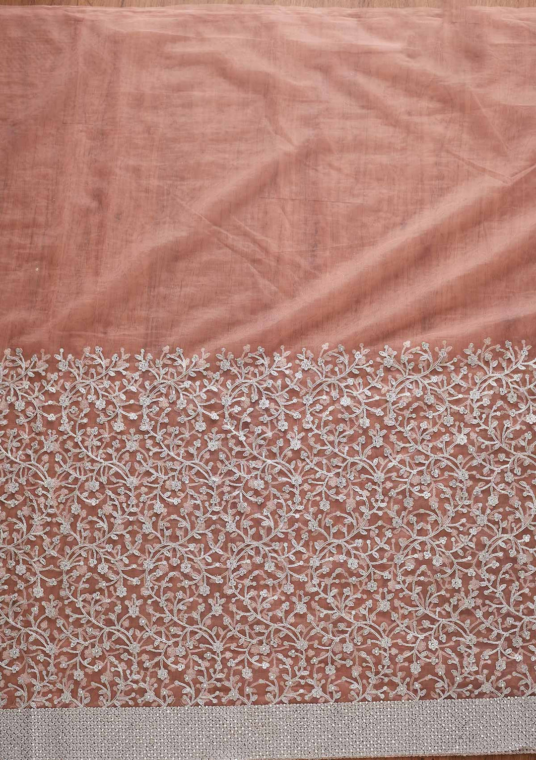 Pink Silver Zariwork Net Designer Saree - koskii
