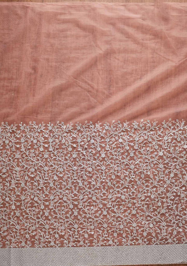 Pink Silver Zariwork Net Designer Saree - koskii