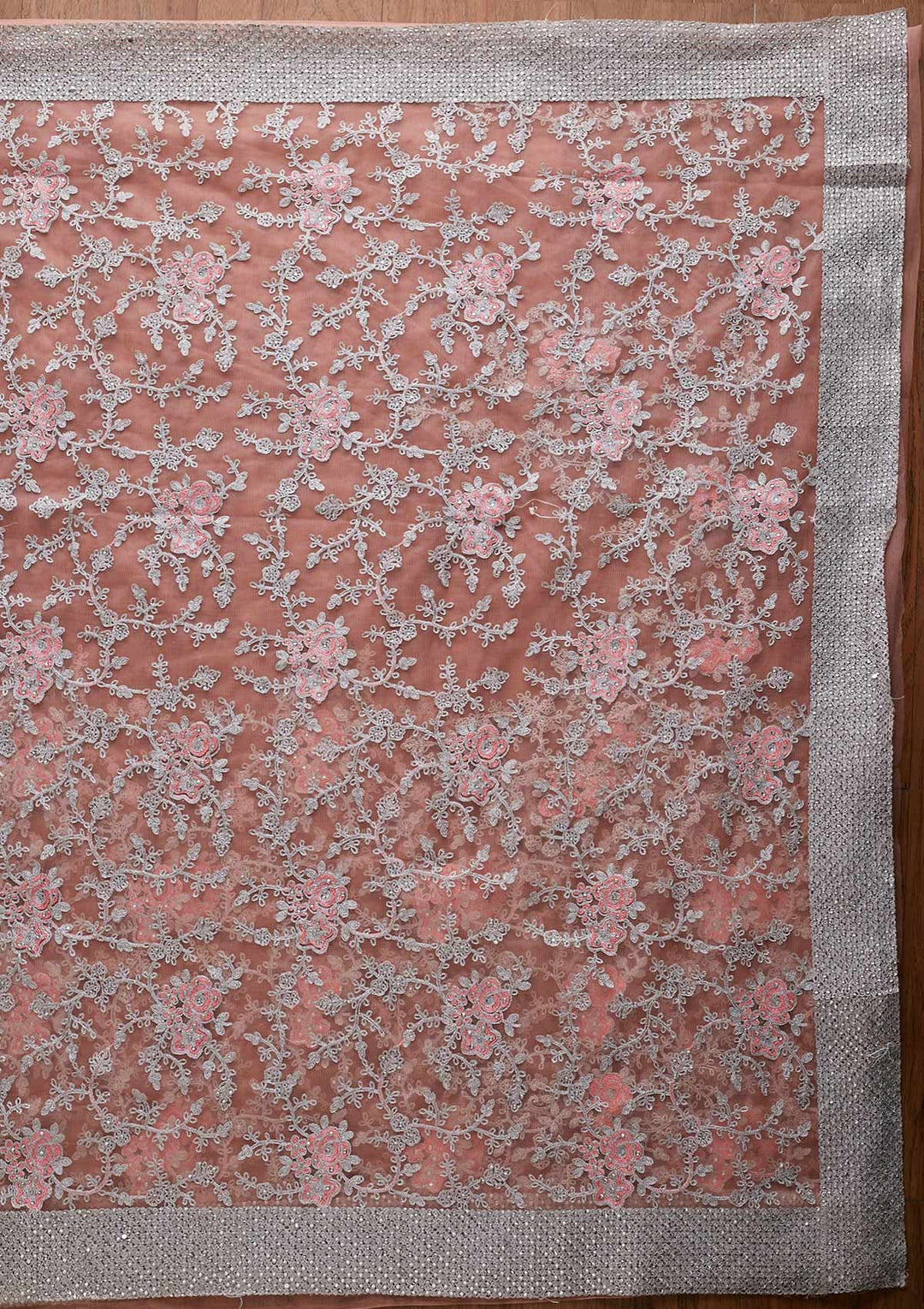 Pink Silver Zariwork Net Designer Saree - koskii