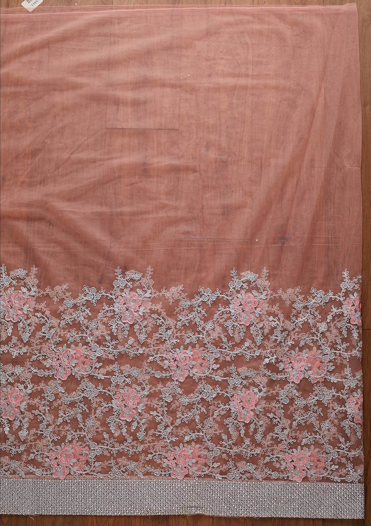 Pink Silver Zariwork Net Designer Saree - koskii