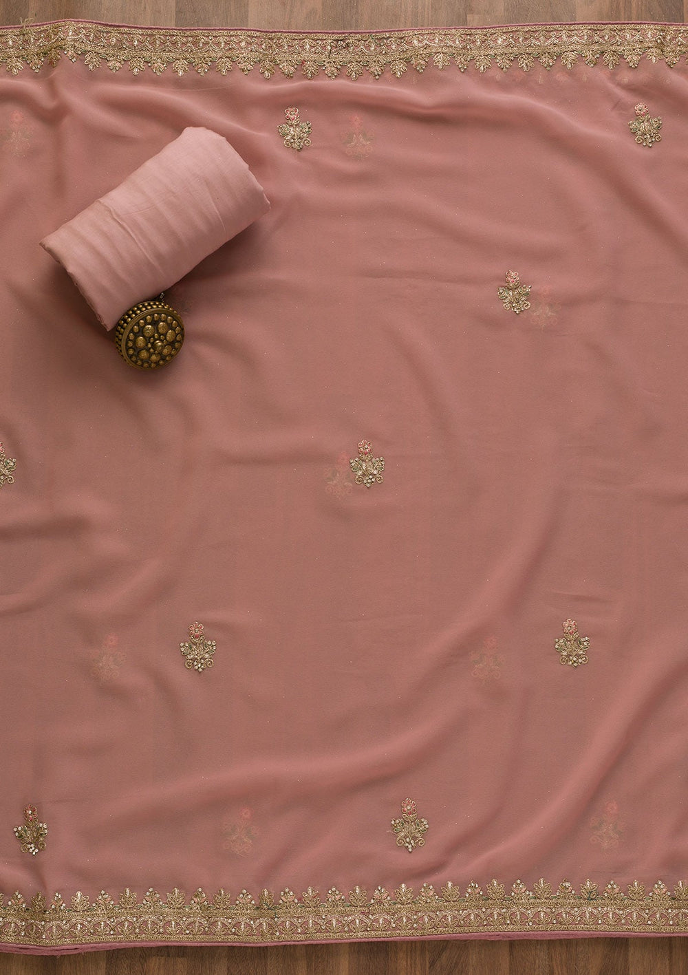 Pink Pearlwork Georgette Unstitched Salwar Kameez-Koskii