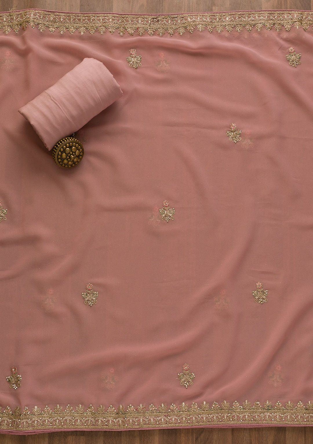 Pink Pearlwork Georgette Unstitched Salwar Kameez-Koskii