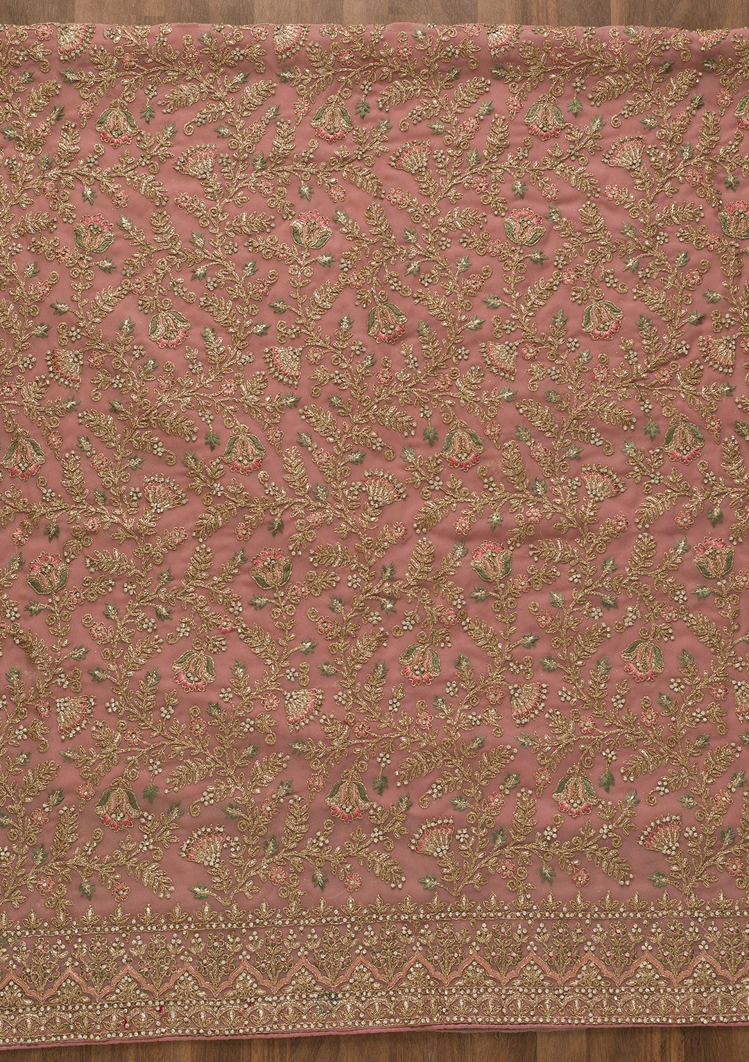 Pink Pearlwork Georgette Unstitched Salwar Kameez-Koskii