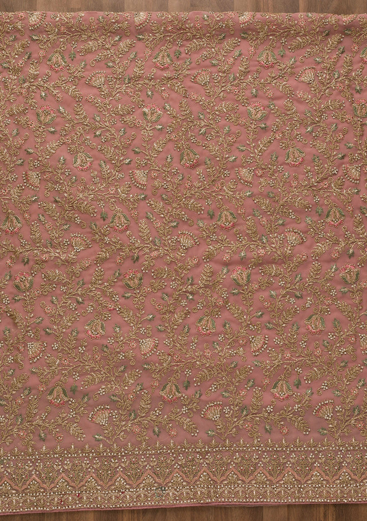 Pink Pearlwork Georgette Unstitched Salwar Kameez-Koskii