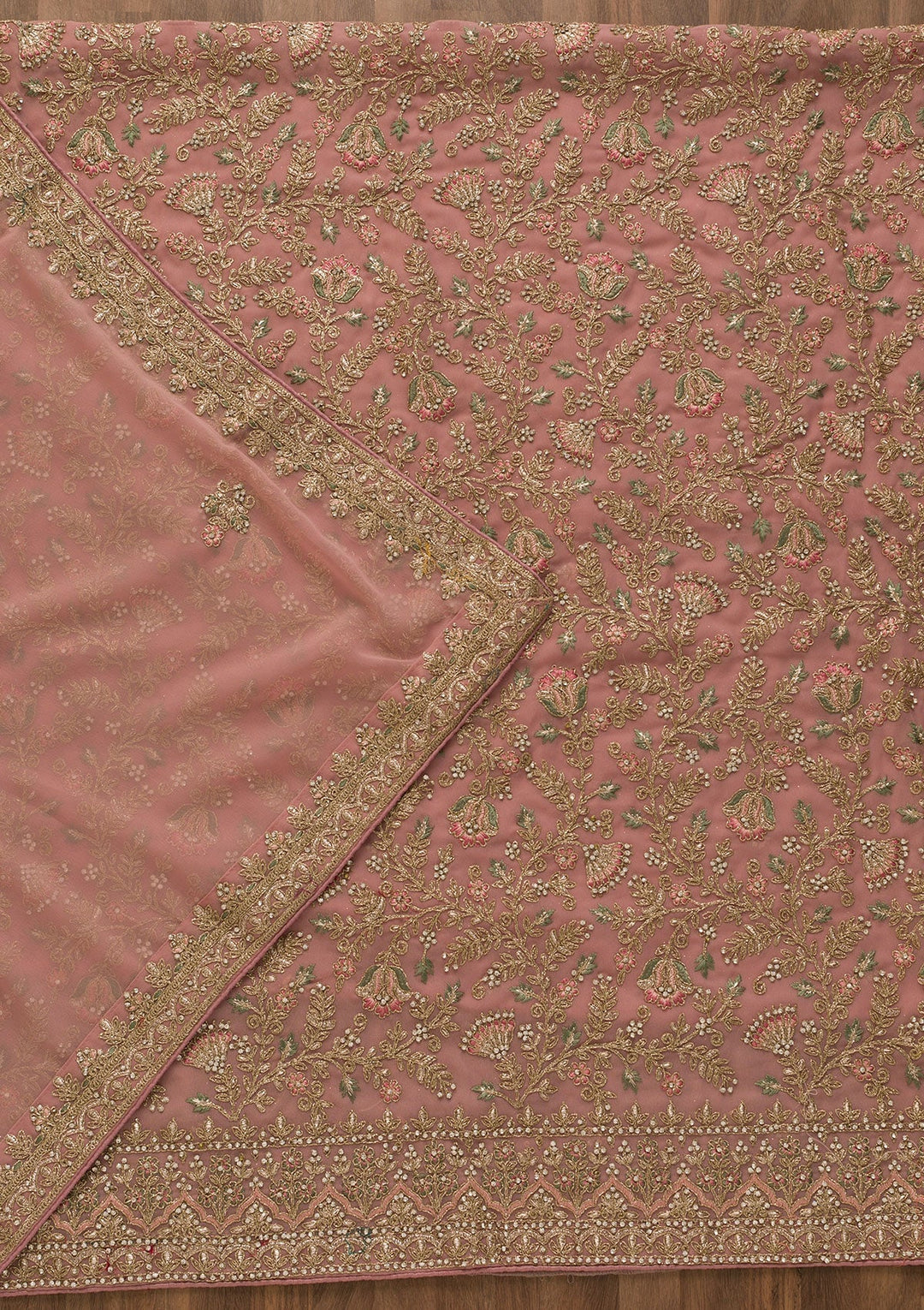 Pink Pearlwork Georgette Unstitched Salwar Kameez-Koskii