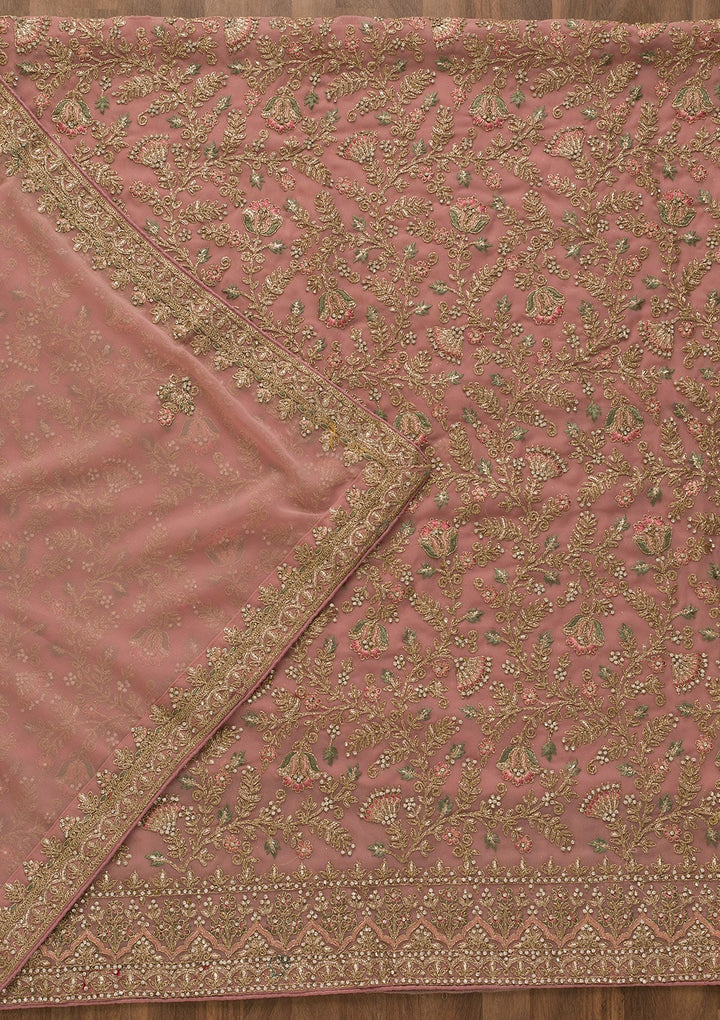 Pink Pearlwork Georgette Unstitched Salwar Kameez-Koskii