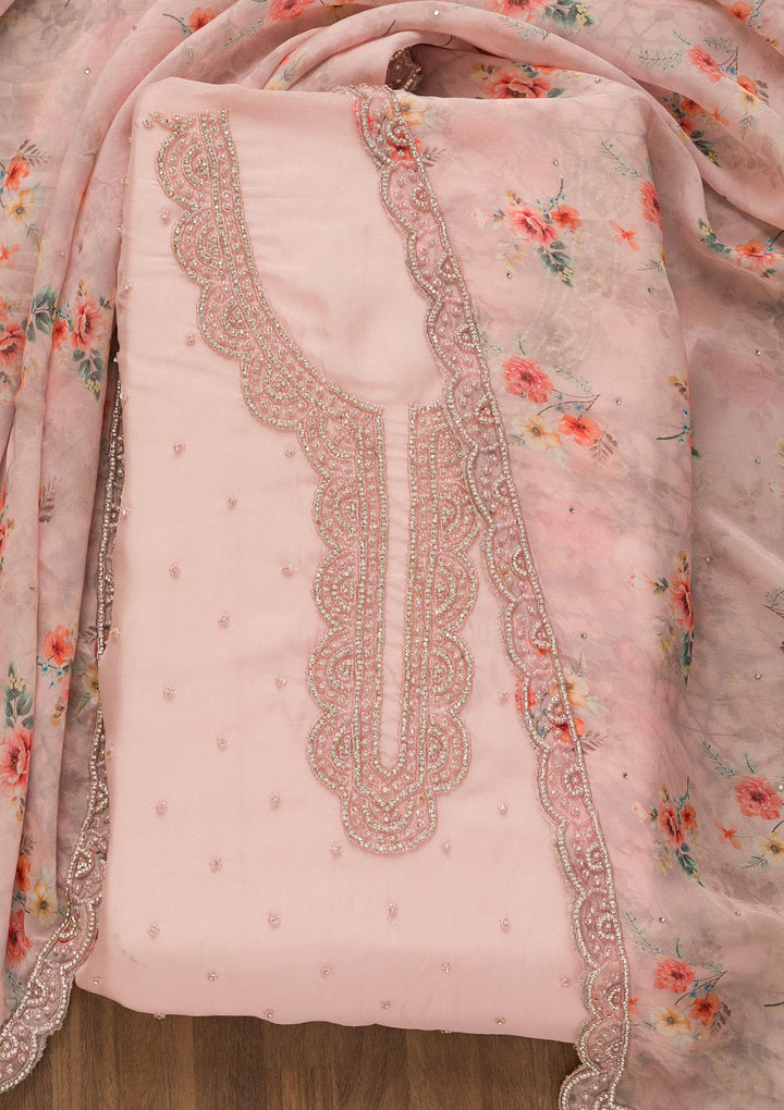 Pink Cutdana Organza Unstitched Salwar Kameez-Koskii