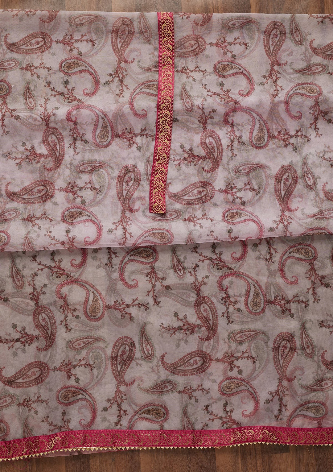 Pink Print Tissue Unstitched Salwar Suit-Koskii