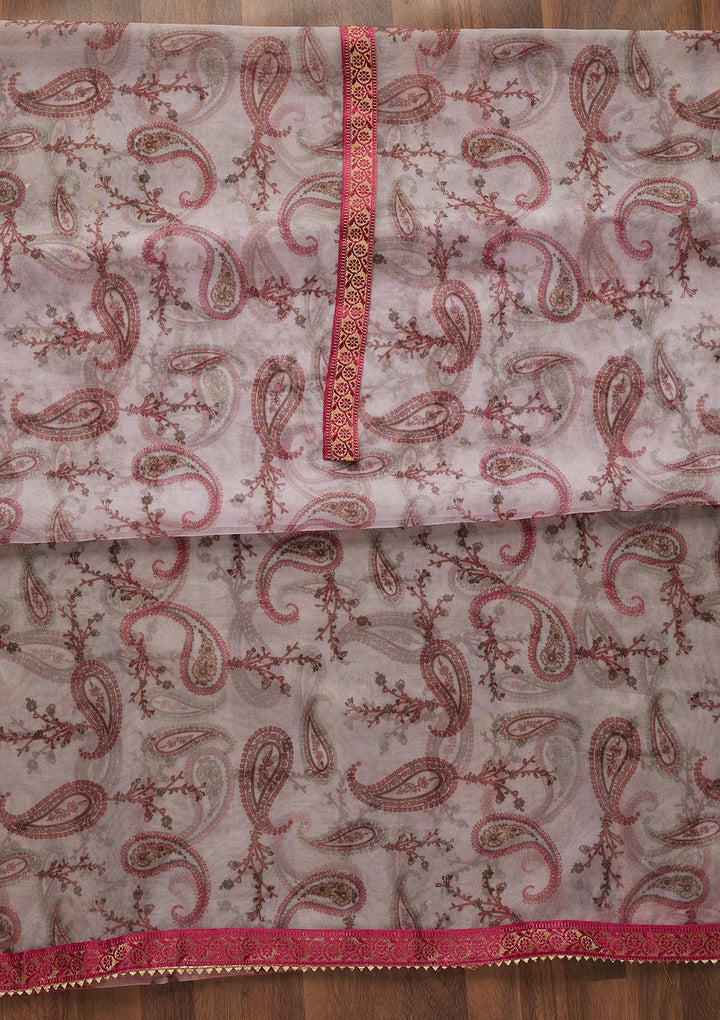Pink Print Tissue Unstitched Salwar Suit-Koskii