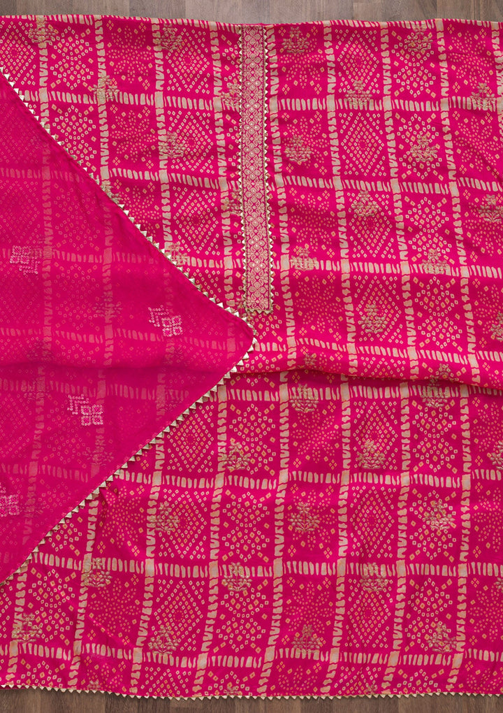 Pink Bandhani Semi Crepe Unstitched Salwar Suit-Koskii