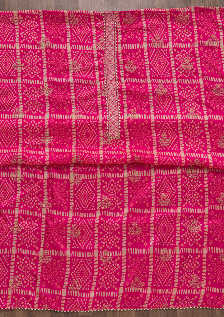 Pink Bandhani Semi Crepe Unstitched Salwar Suit-Koskii