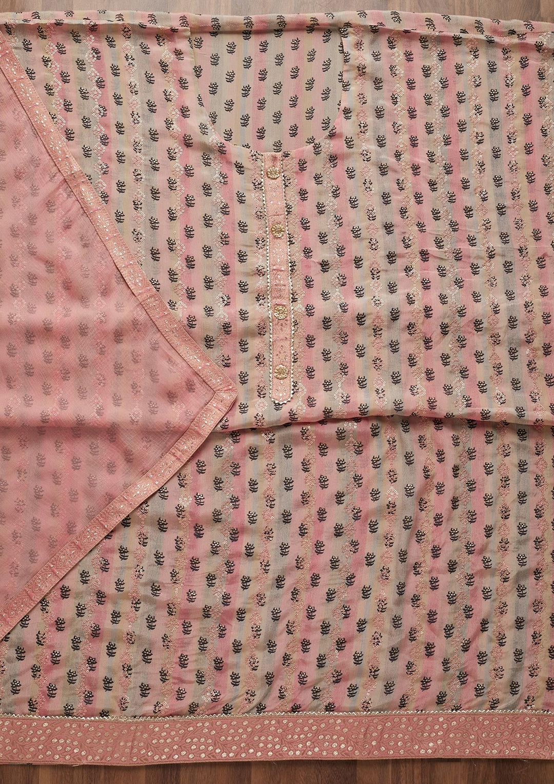 Pink Sequins Chanderi Unstitched Salwar Suit - Koskii