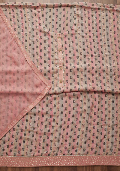 Pink Sequins Chanderi Unstitched Salwar Suit - Koskii