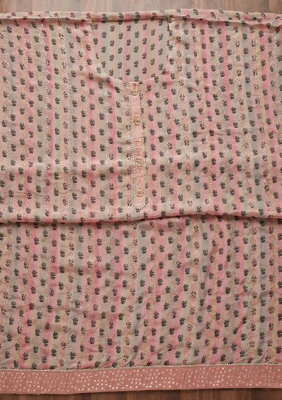 Pink Sequins Chanderi Unstitched Salwar Suit - Koskii