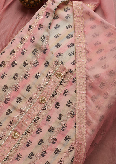 Pink Sequins Chanderi Unstitched Salwar Suit - Koskii