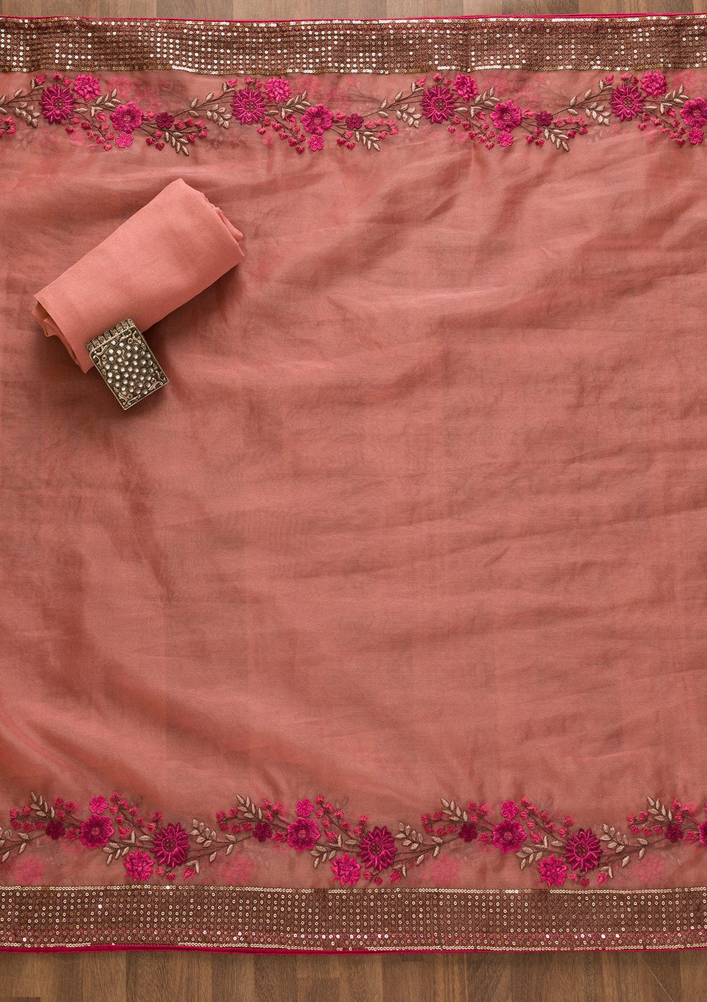 Pink Sequins Crepe Unstitched Salwar Kameez-Koskii