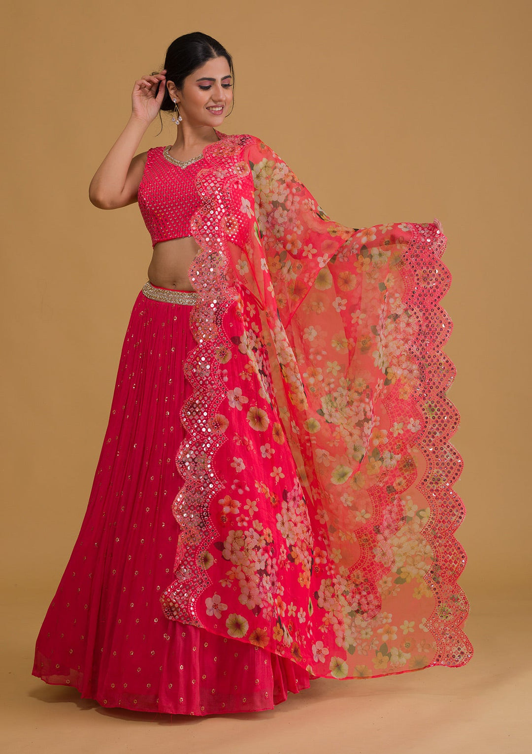 Pink Sequins Georgette Designer Lehenga-Koskii