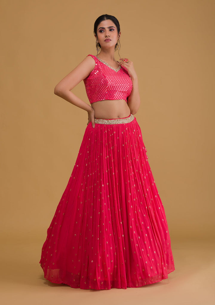 Pink Sequins Georgette Readymade Lehenga-Koskii
