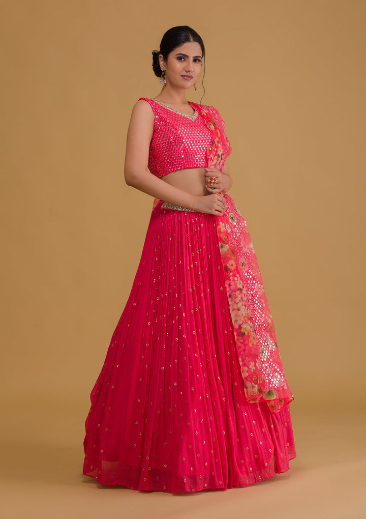 Pink Sequins Georgette Readymade Lehenga-Koskii