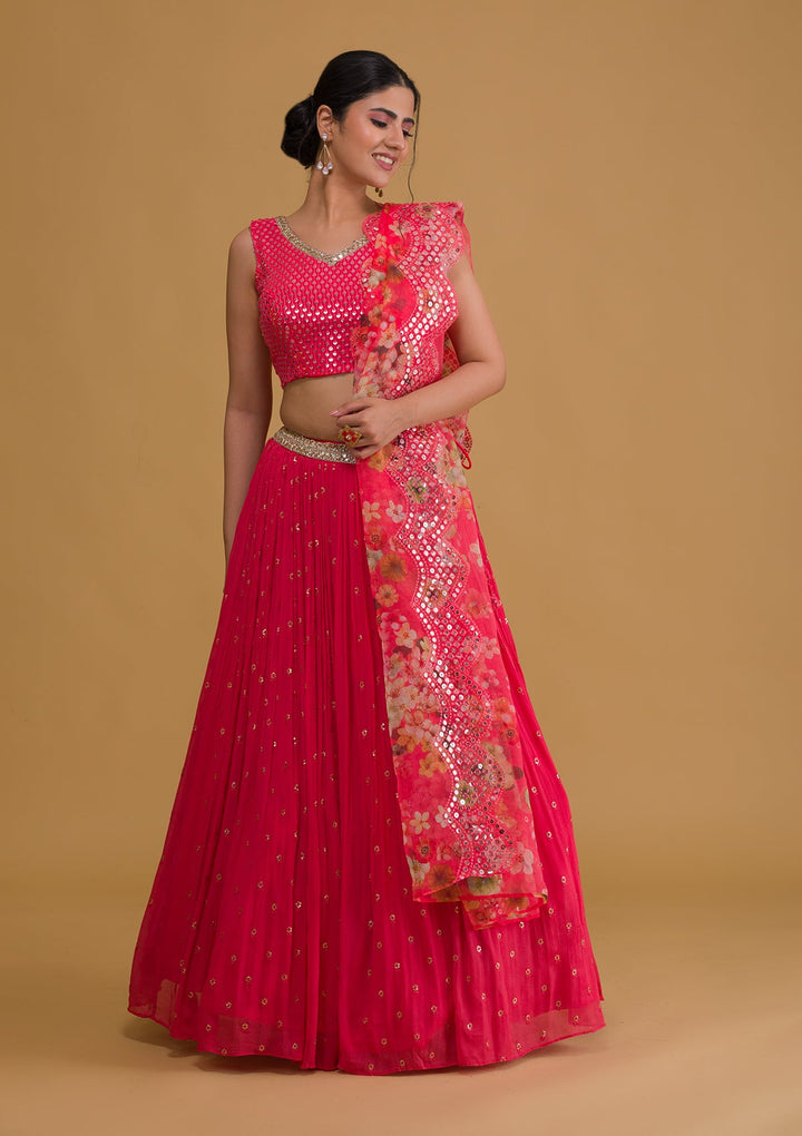 Pink Sequins Georgette Readymade Lehenga-Koskii